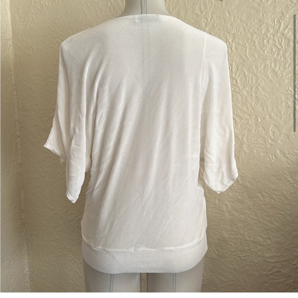 Zara White Ivory Slim Knit Surplice Dolman Short Sleeve Sweater Small - Picture 4 of 5